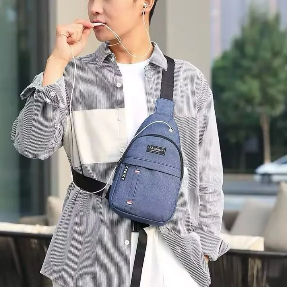 NWT FASHION One Shoulder Sling Slant Cross Chest Men Women Unisex Denim Blue Bag